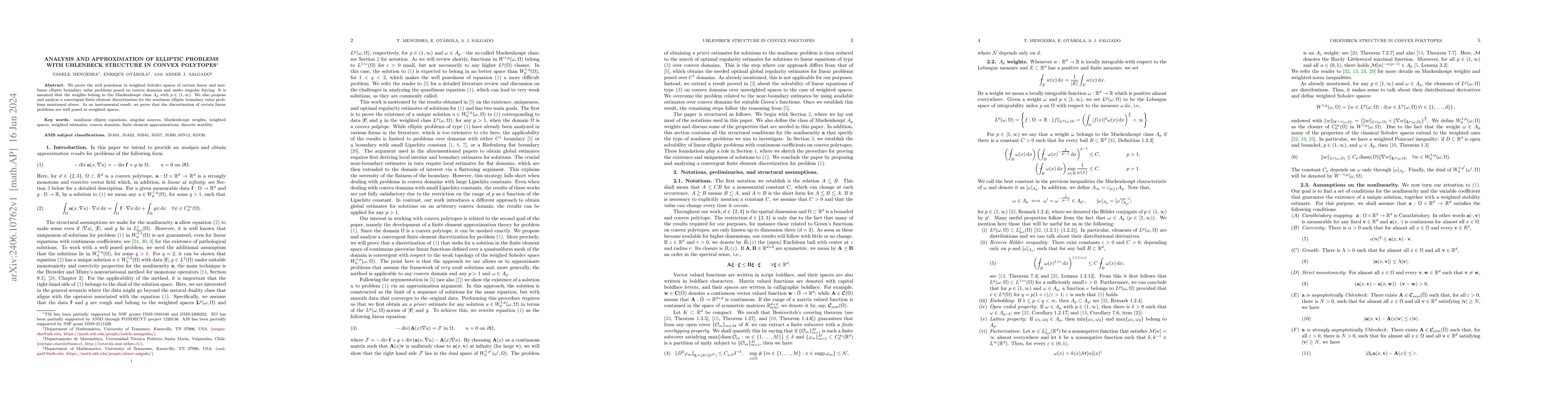Thumbnail for Analysis and approximation of elliptic problems with Uhlenbeck structure
  in convex polytopes