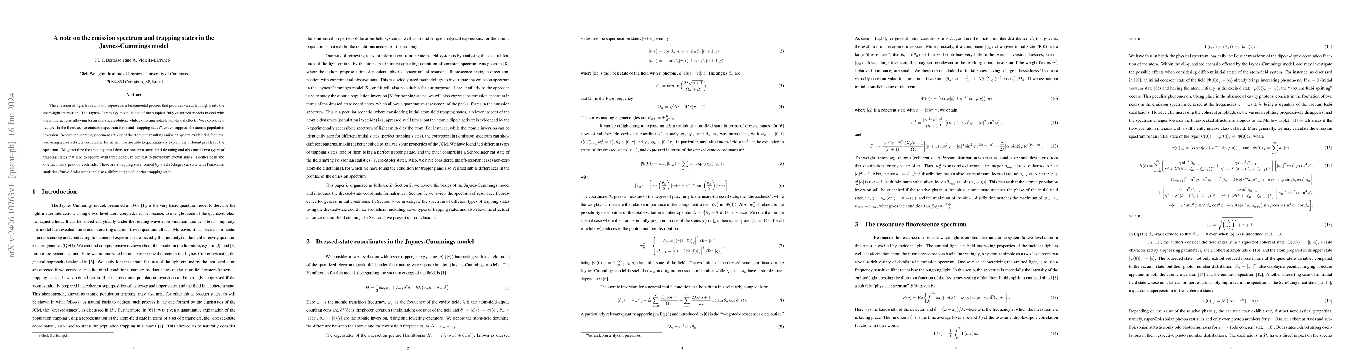 Thumbnail for A note on the emission spectrum and trapping states in the
  Jaynes-Cummings model
