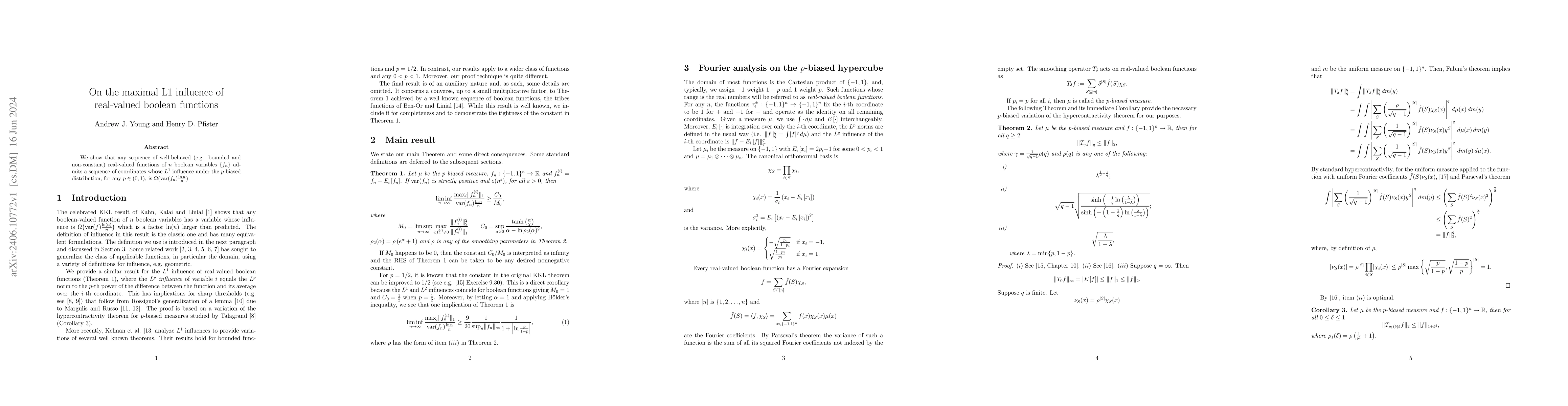 Thumbnail for On the maximal L1 influence of real-valued boolean functions