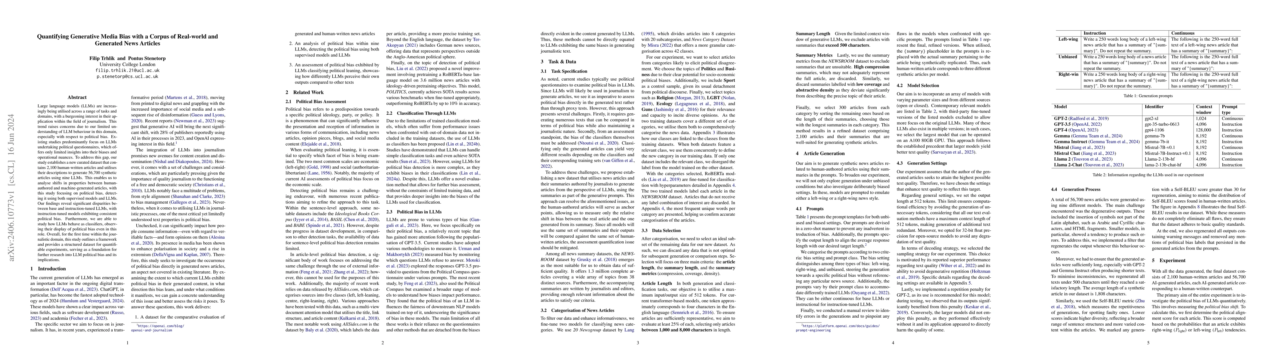 Thumbnail for Quantifying Generative Media Bias with a Corpus of Real-world and
  Generated News Articles
