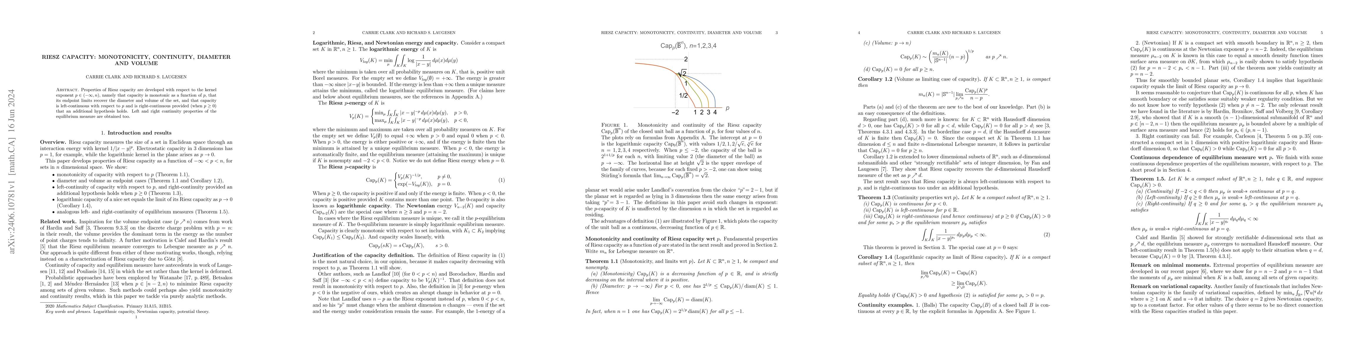 Thumbnail for Riesz capacity: monotonicity, continuity, diameter and volume