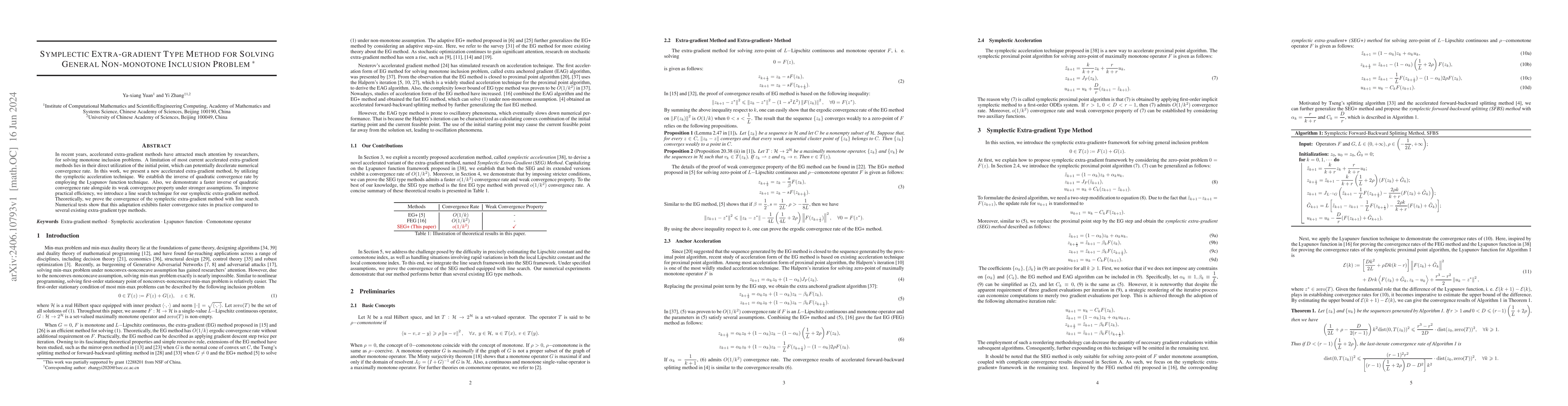 Thumbnail for Symplectic Extra-gradient Type Method for Solving General Non-monotone
  Inclusion Problem