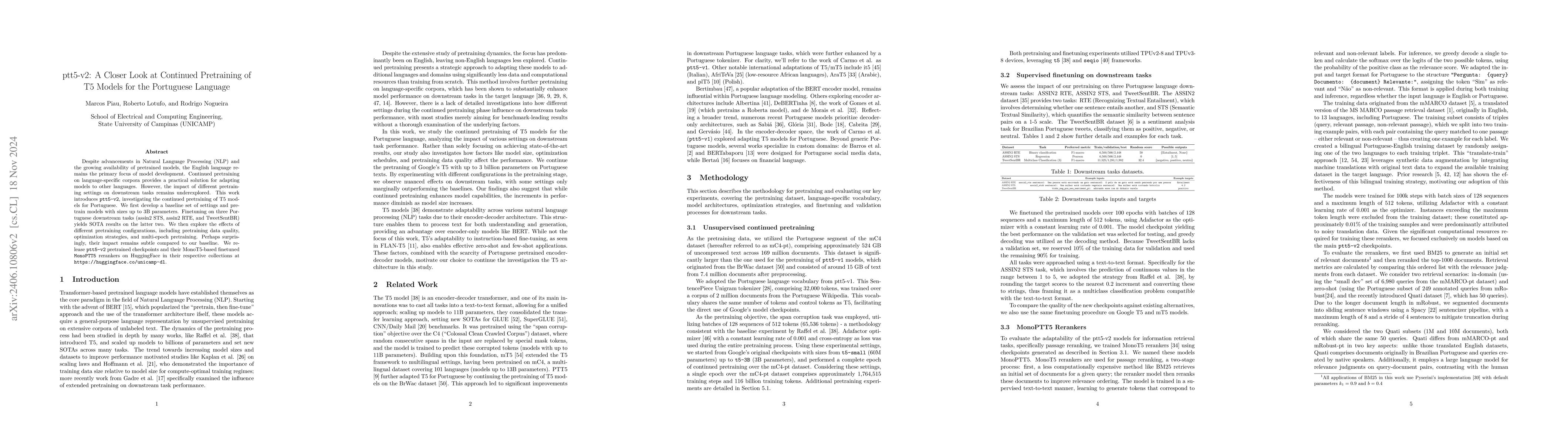 Thumbnail for ptt5-v2: A Closer Look at Continued Pretraining of T5 Models for the
  Portuguese Language