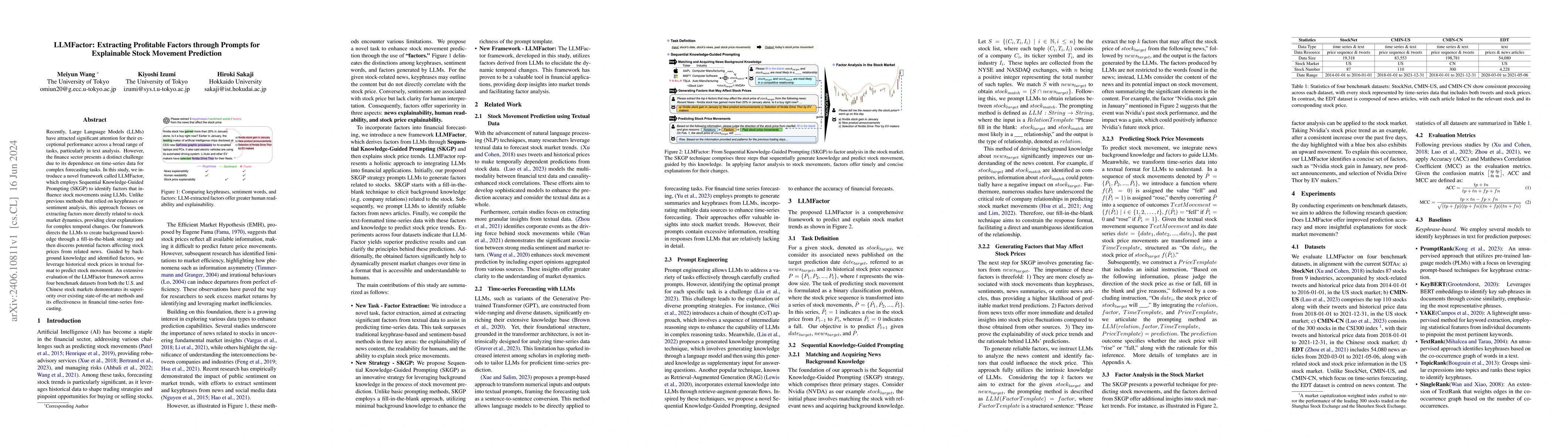 Thumbnail for LLMFactor: Extracting Profitable Factors through Prompts for Explainable
  Stock Movement Prediction