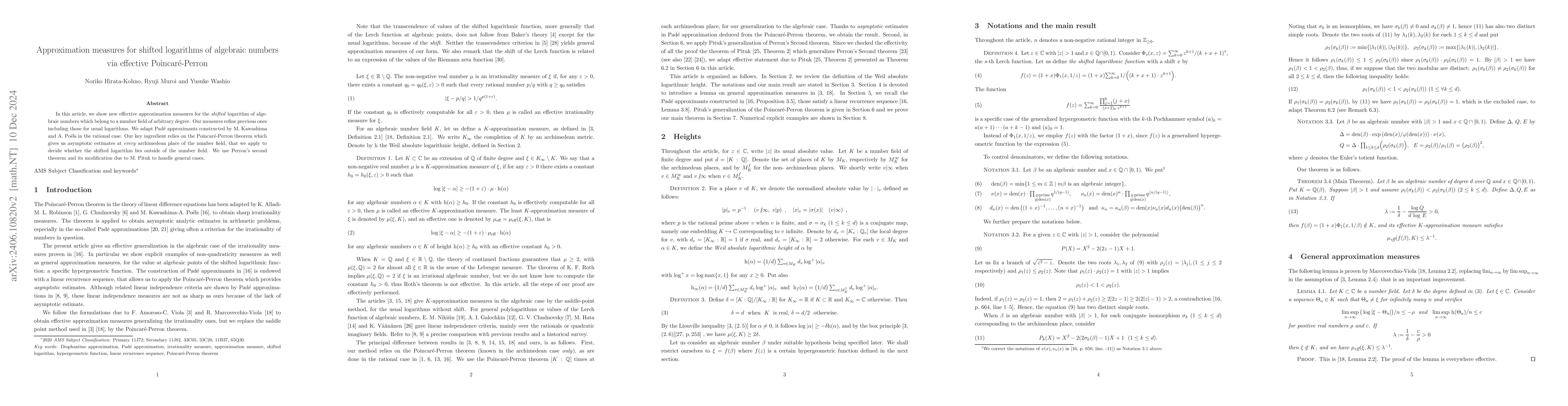 Thumbnail for Approximation measures for shifted logarithms of algebraic numbers via
  effective Poincare-Perron