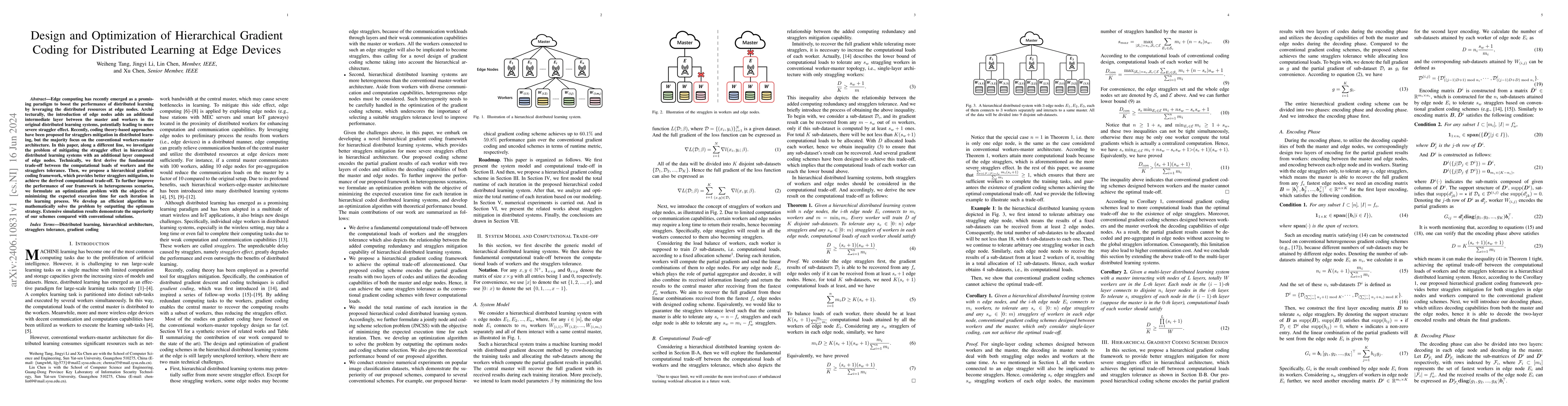 Thumbnail for Design and Optimization of Hierarchical Gradient Coding for Distributed
  Learning at Edge Devices