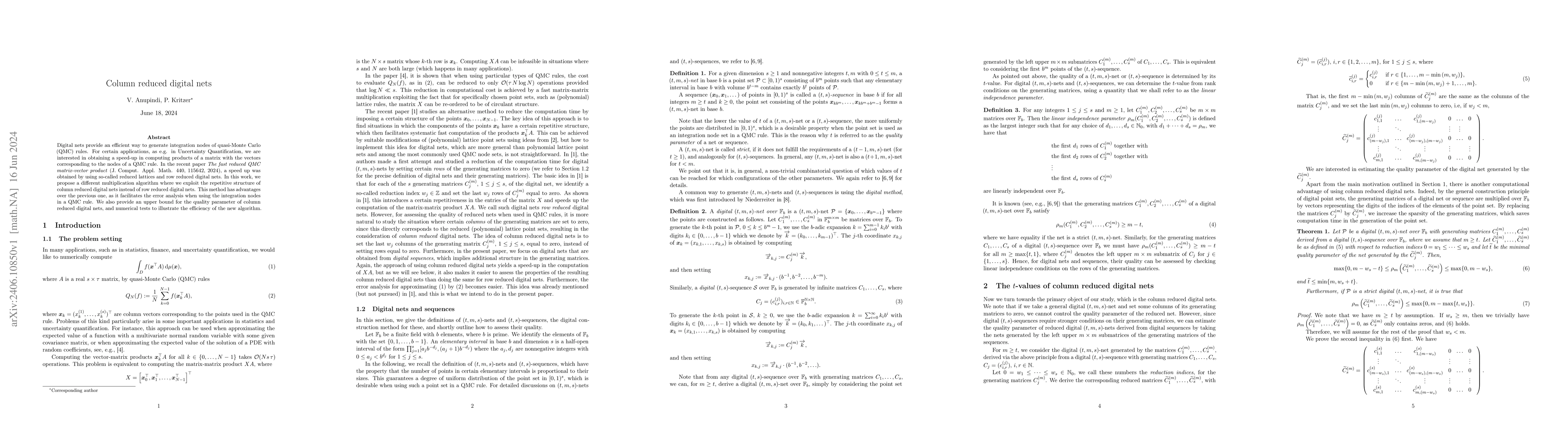 Thumbnail for Column reduced digital nets