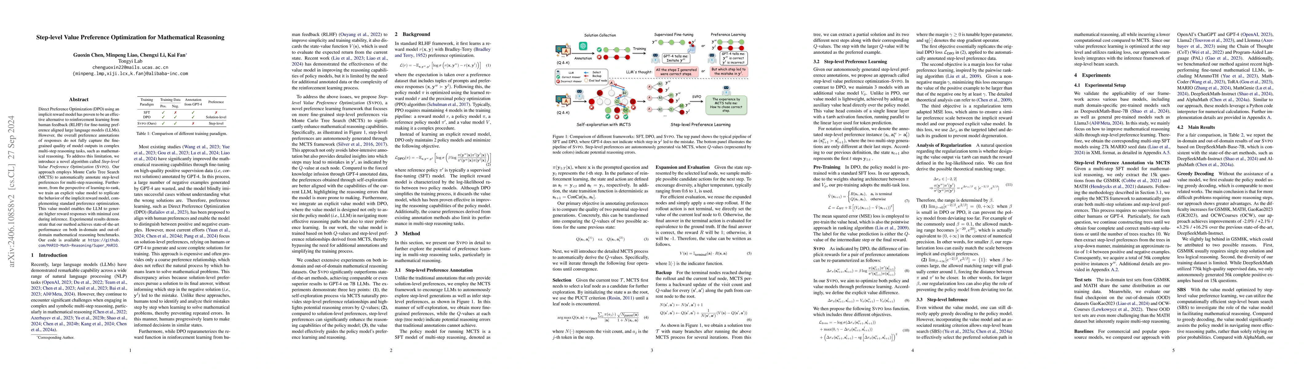 Thumbnail for Step-level Value Preference Optimization for Mathematical Reasoning