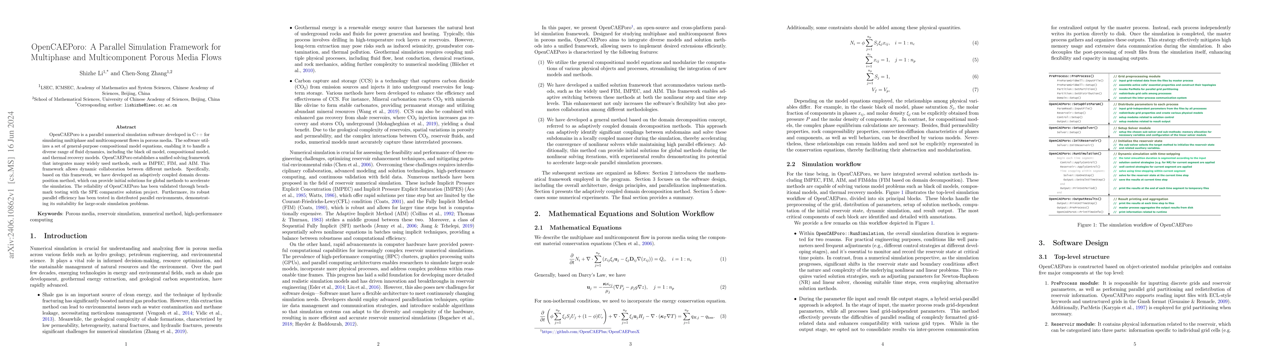 Thumbnail for OpenCAEPoro: A Parallel Simulation Framework for Multiphase and
  Multicomponent Porous Media Flows