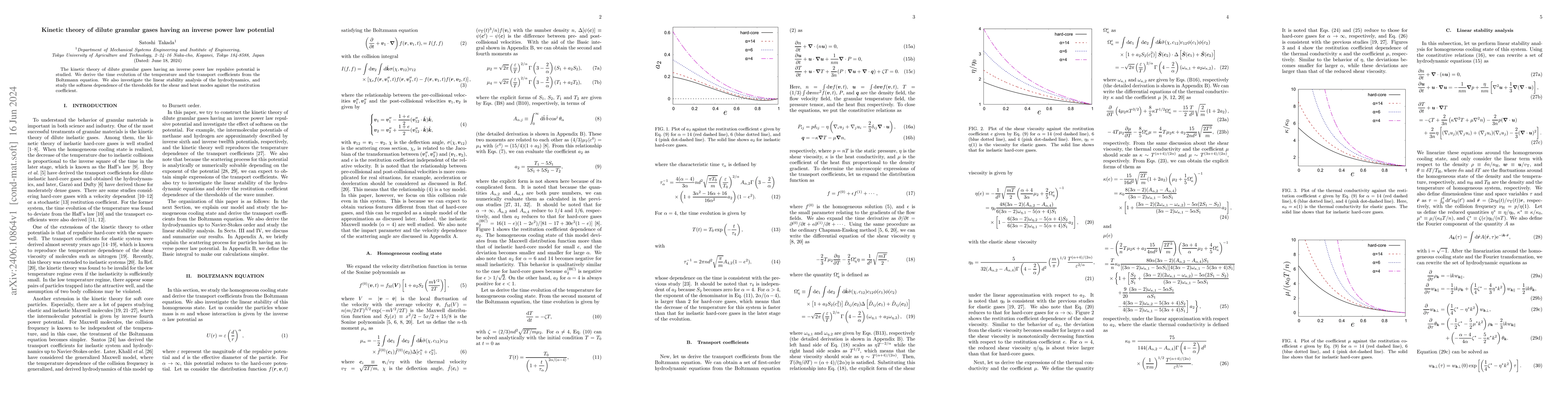Thumbnail for Kinetic theory of dilute granular gases having an inverse power law
  potential