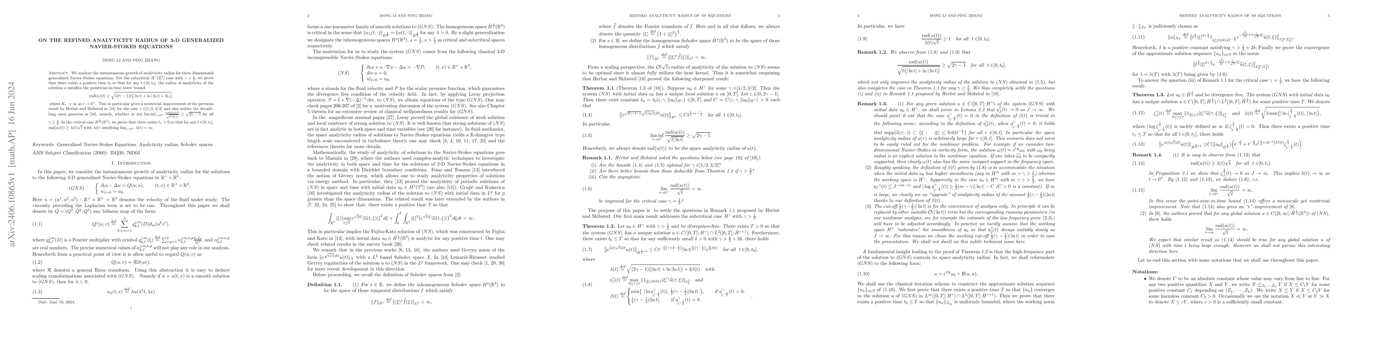 Thumbnail for On the refined analyticity radius of 3-D generalized Navier-Stokes
  equations