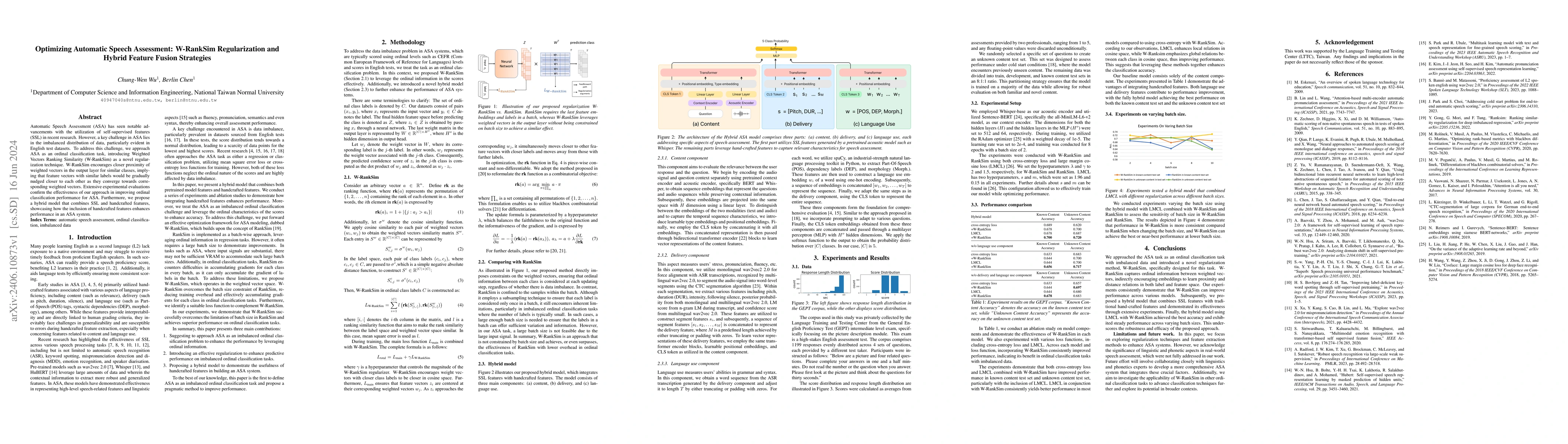 Thumbnail for Optimizing Automatic Speech Assessment: W-RankSim Regularization and
  Hybrid Feature Fusion Strategies