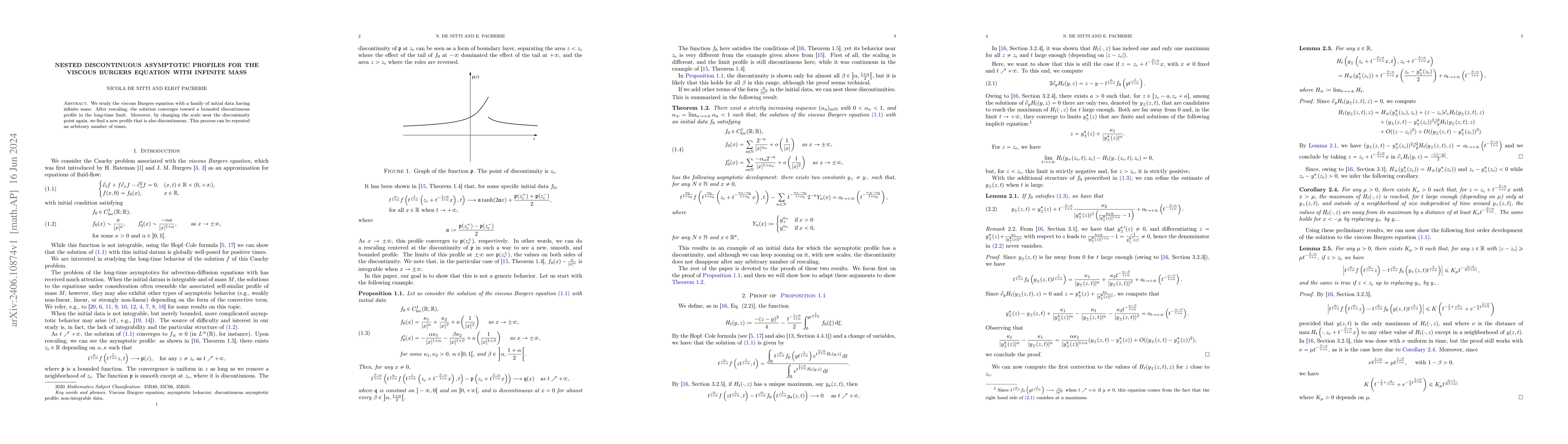 Thumbnail for Nested discontinuous asymptotic profiles for the viscous Burgers
  equation with infinite mass
