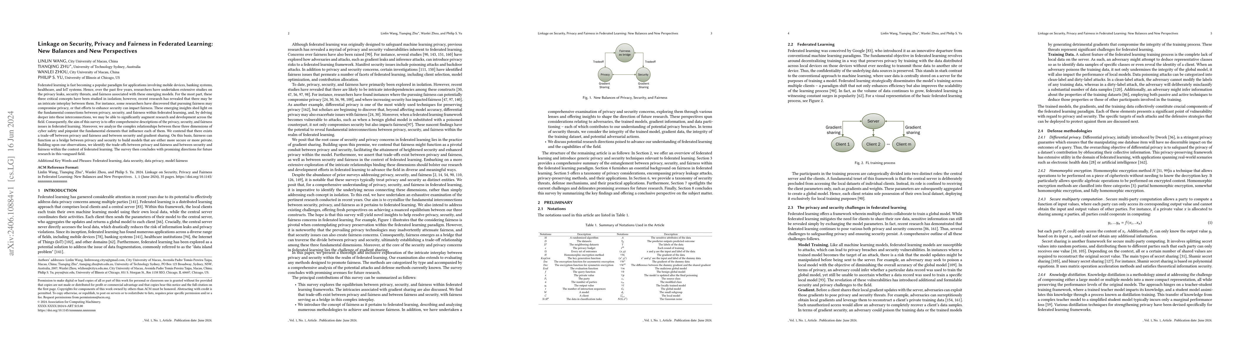 Thumbnail for Linkage on Security, Privacy and Fairness in Federated Learning: New
  Balances and New Perspectives