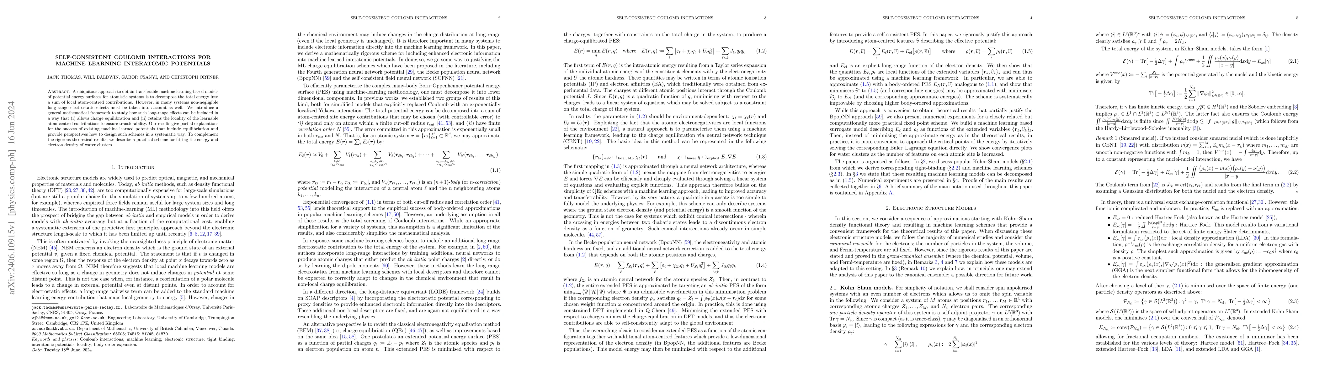 Thumbnail for Self-consistent Coulomb interactions for machine learning interatomic
  potentials