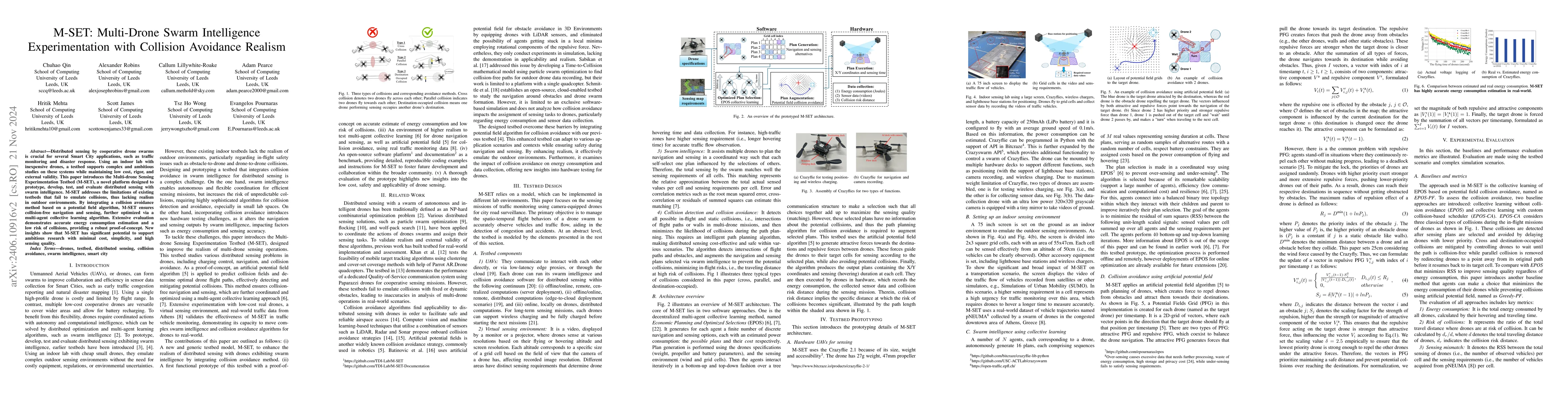 Thumbnail for M-SET: Multi-Drone Swarm Intelligence Experimentation with Collision
  Avoidance Realism
