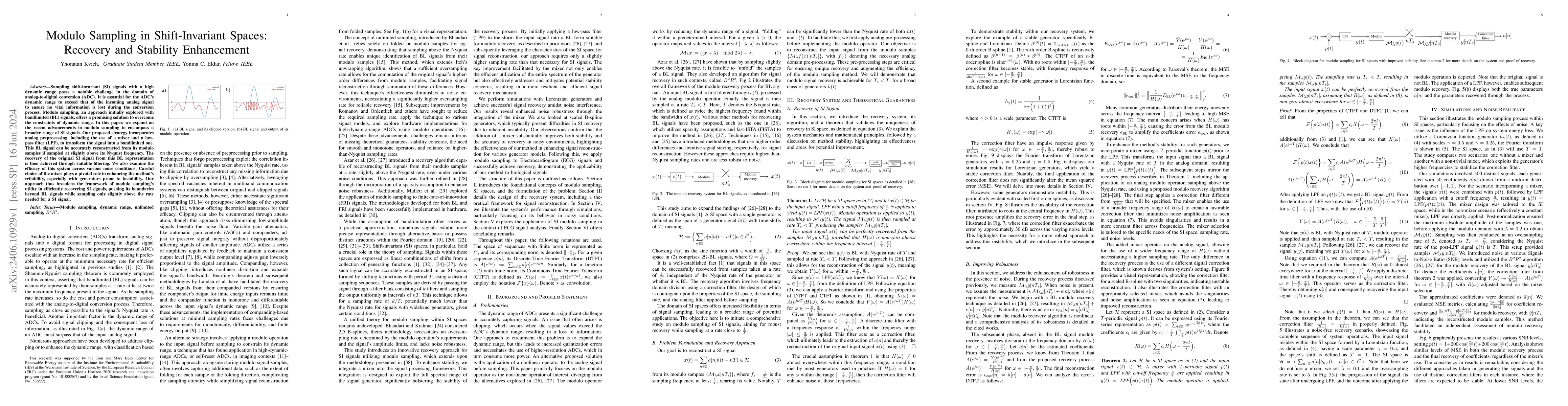 Thumbnail for Modulo Sampling in Shift-Invariant Spaces: Recovery and Stability
  Enhancement