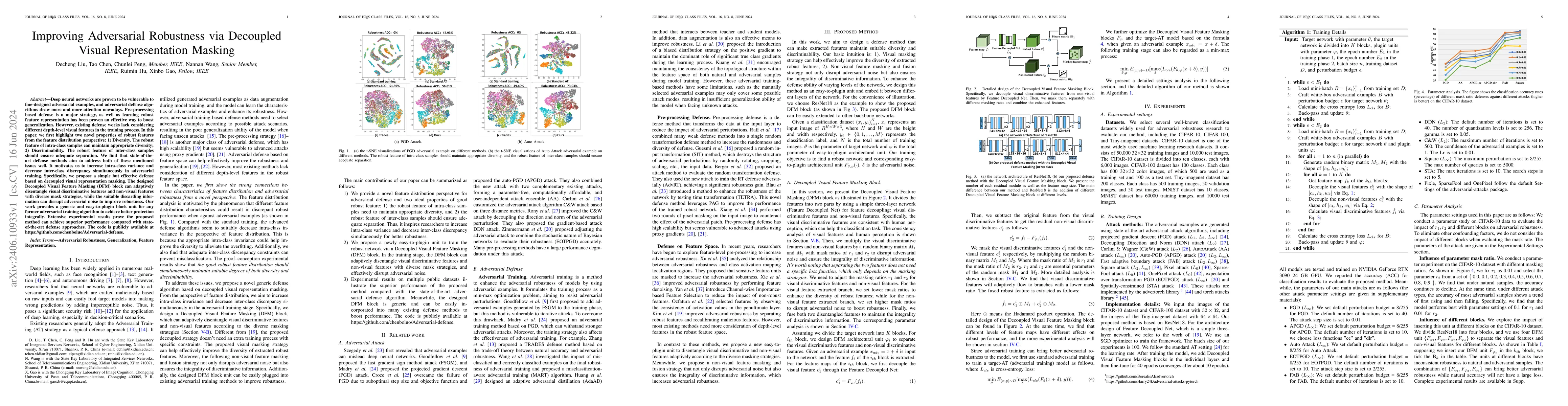 Thumbnail for Improving Adversarial Robustness via Decoupled Visual Representation
  Masking