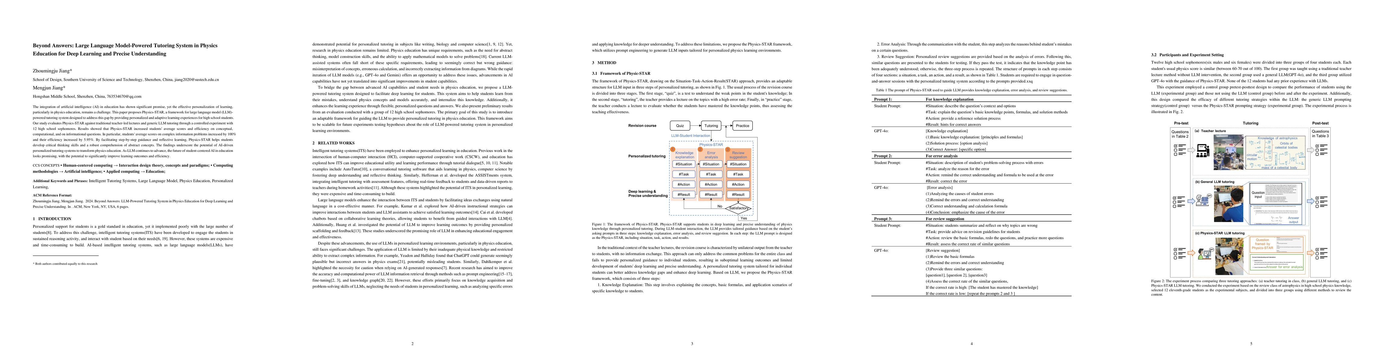 Thumbnail for Beyond Answers: Large Language Model-Powered Tutoring System in Physics
  Education for Deep Learning and Precise Understanding