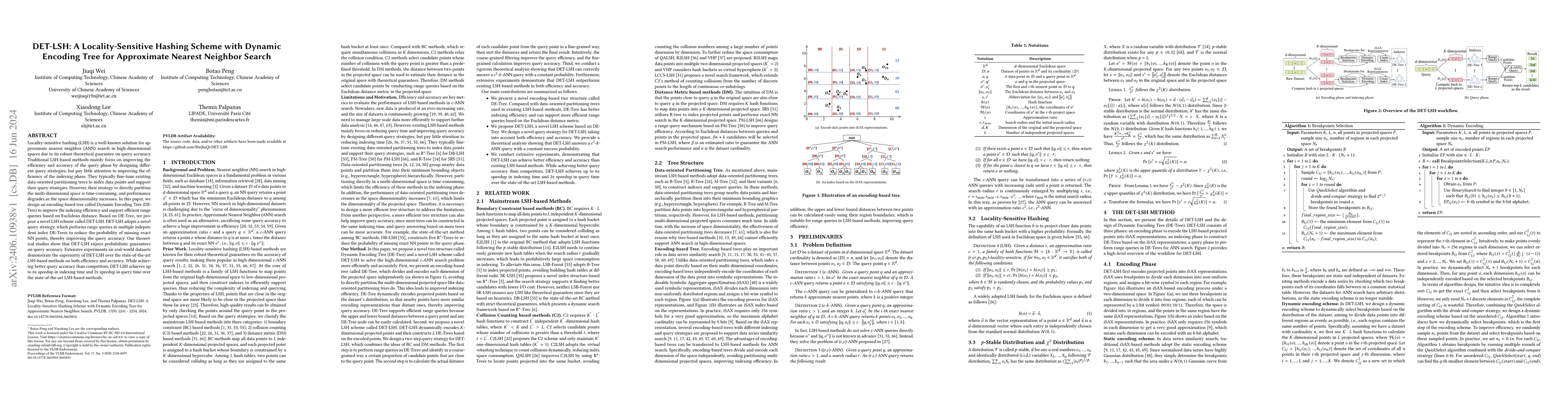 Thumbnail for DET-LSH: A Locality-Sensitive Hashing Scheme with Dynamic Encoding Tree
  for Approximate Nearest Neighbor Search