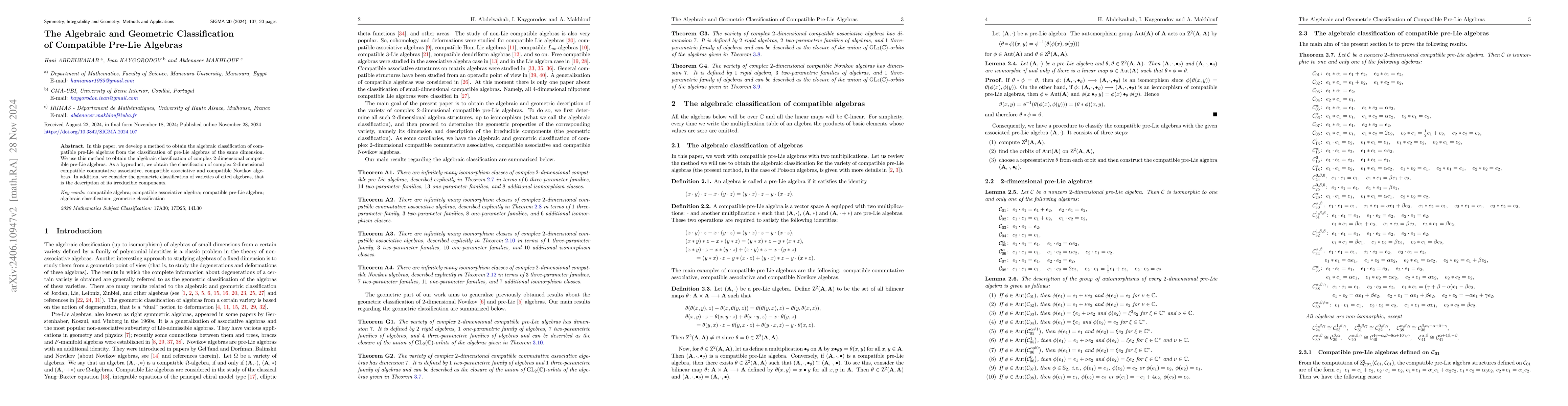 Thumbnail for The algebraic and geometric classification of compatible Pre-Lie
  algebras