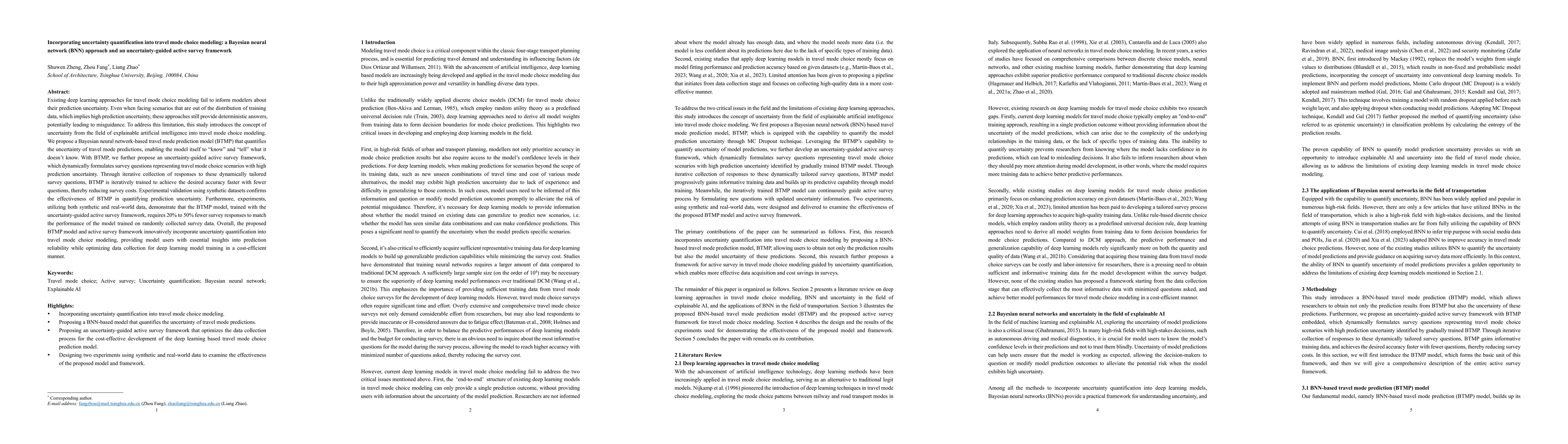 Thumbnail for Incorporating uncertainty quantification into travel mode choice
  modeling: a Bayesian neural network (BNN) approach and an uncertainty-guided
  active survey framework