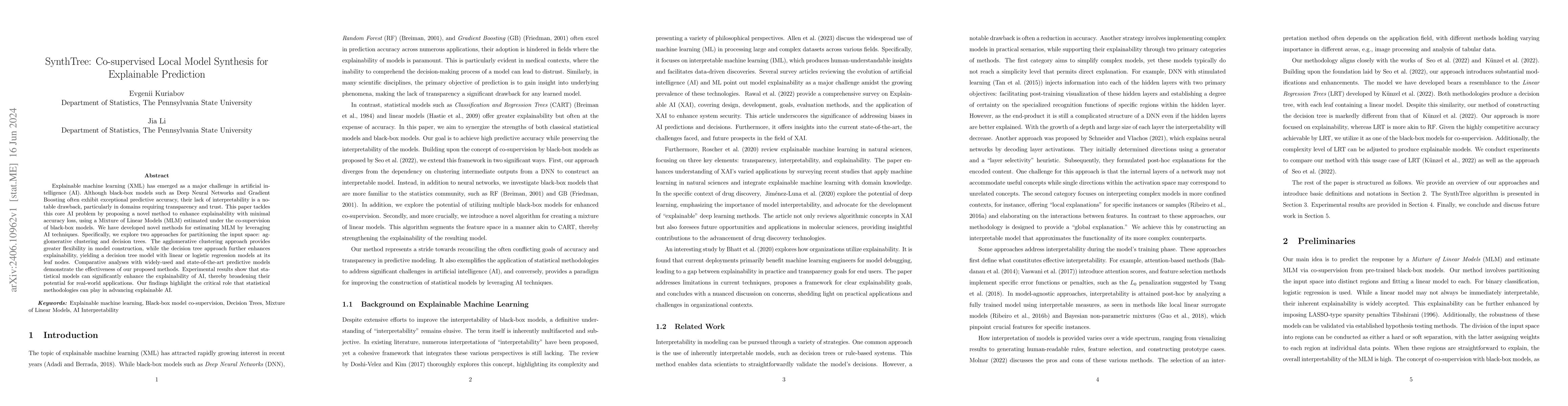 Thumbnail for SynthTree: Co-supervised Local Model Synthesis for Explainable
  Prediction