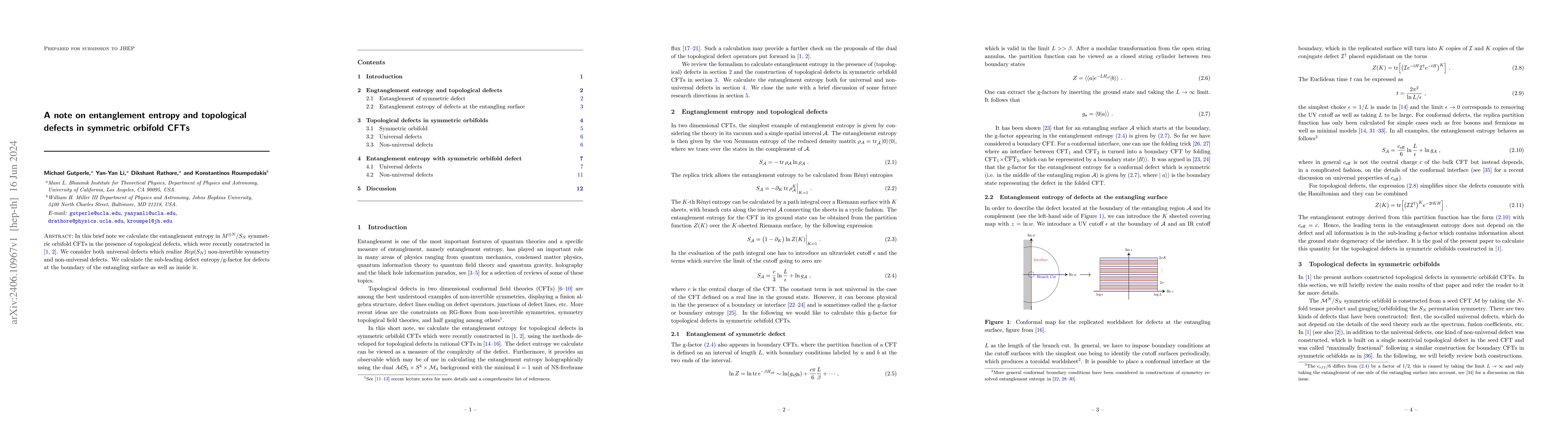 Thumbnail for A note on entanglement entropy and topological defects in symmetric
  orbifold CFTs