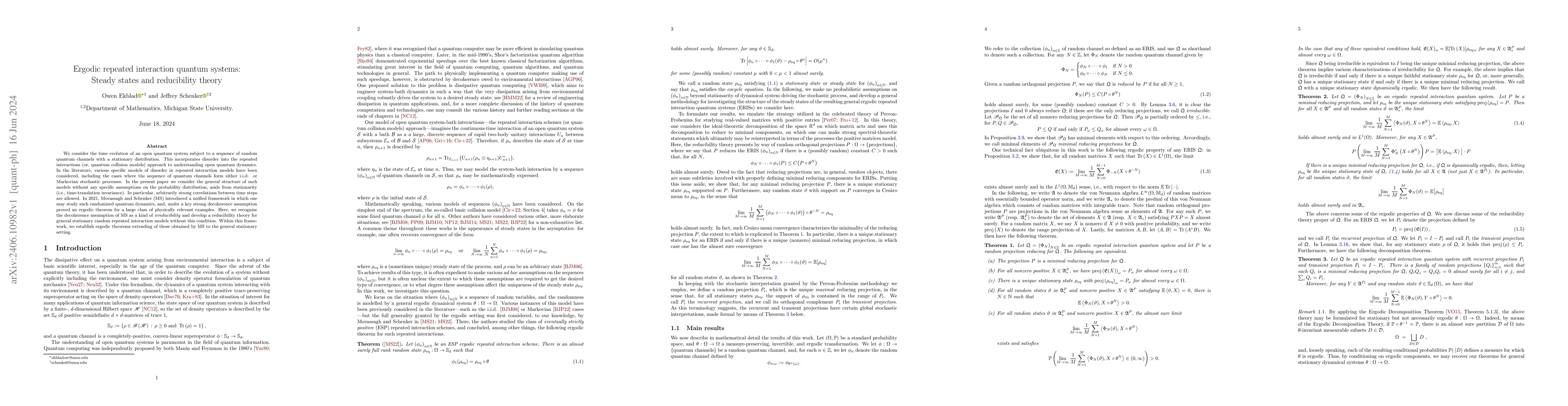 Thumbnail for Ergodic repeated interaction quantum systems: Steady states and
  reducibility theory