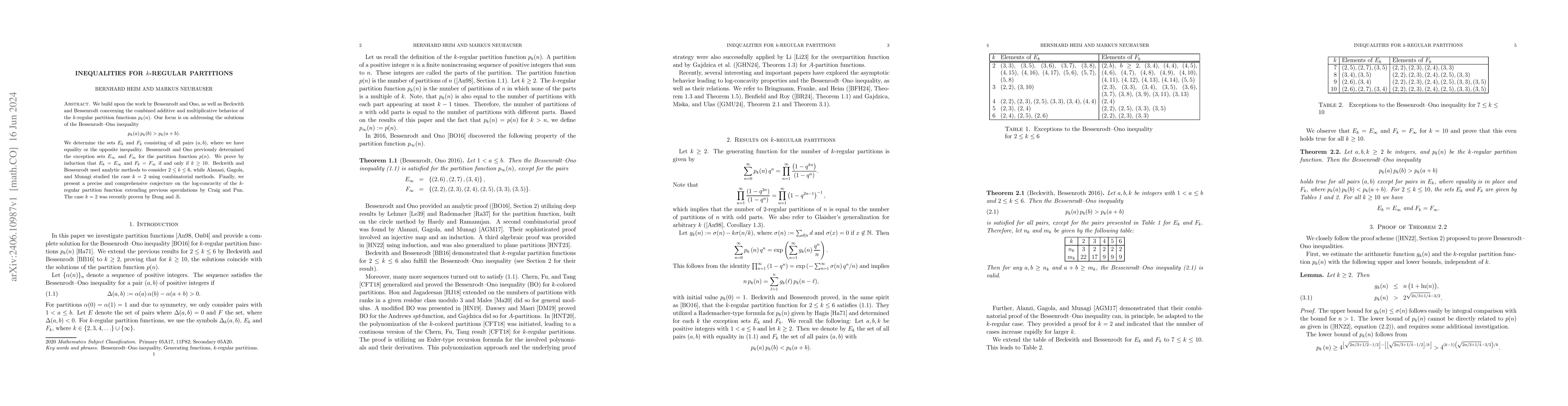 Thumbnail for Inequalities for $k$-regular partitions