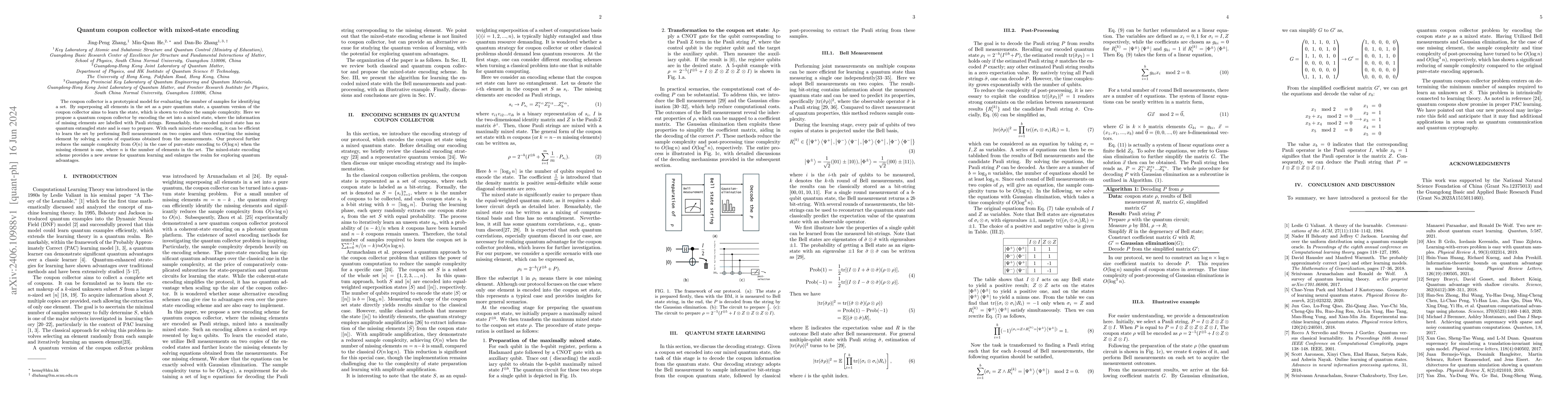 Thumbnail for Quantum coupon collector with mixed-state encoding