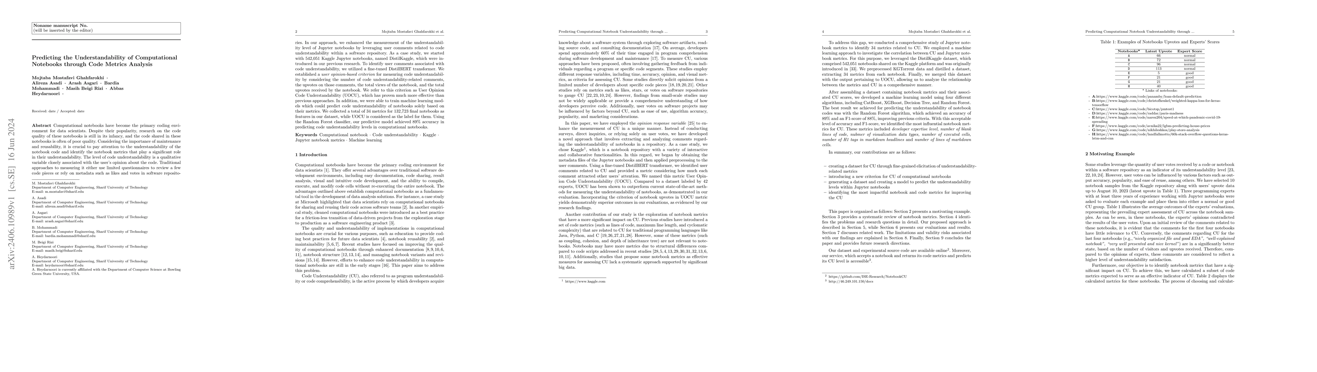 Thumbnail for Predicting the Understandability of Computational Notebooks through Code
  Metrics Analysis
