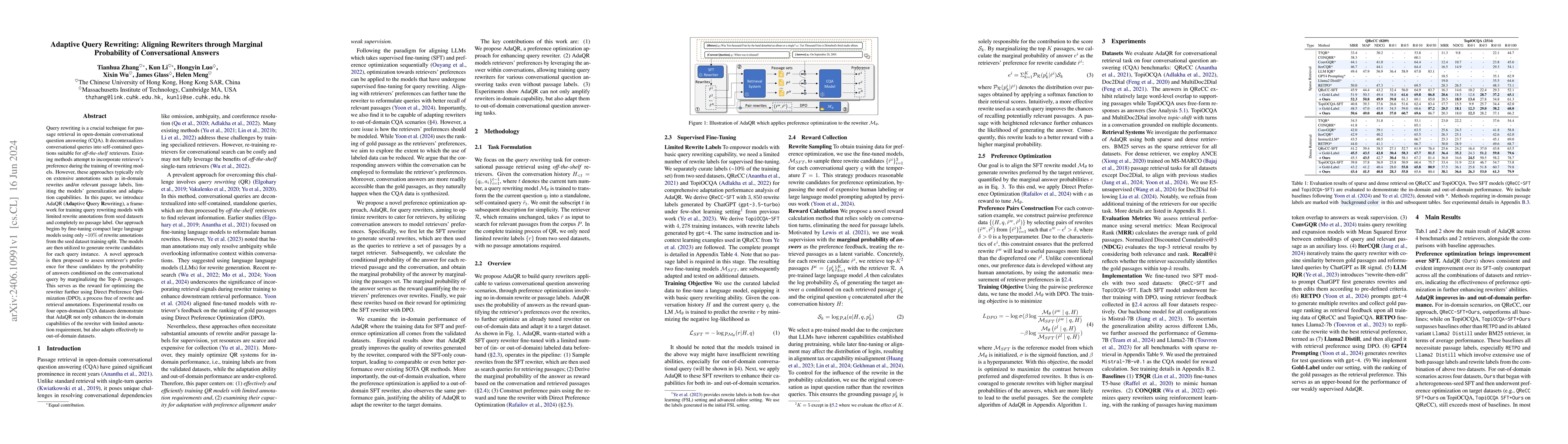 Thumbnail for Adaptive Query Rewriting: Aligning Rewriters through Marginal
  Probability of Conversational Answers