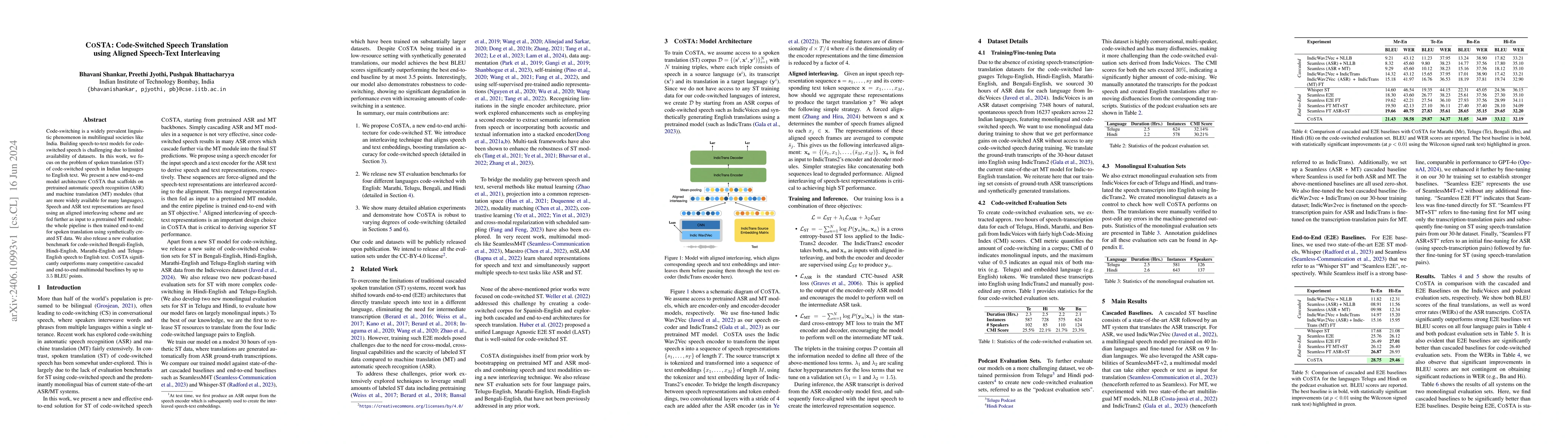 Thumbnail for CoSTA: Code-Switched Speech Translation using Aligned Speech-Text
  Interleaving