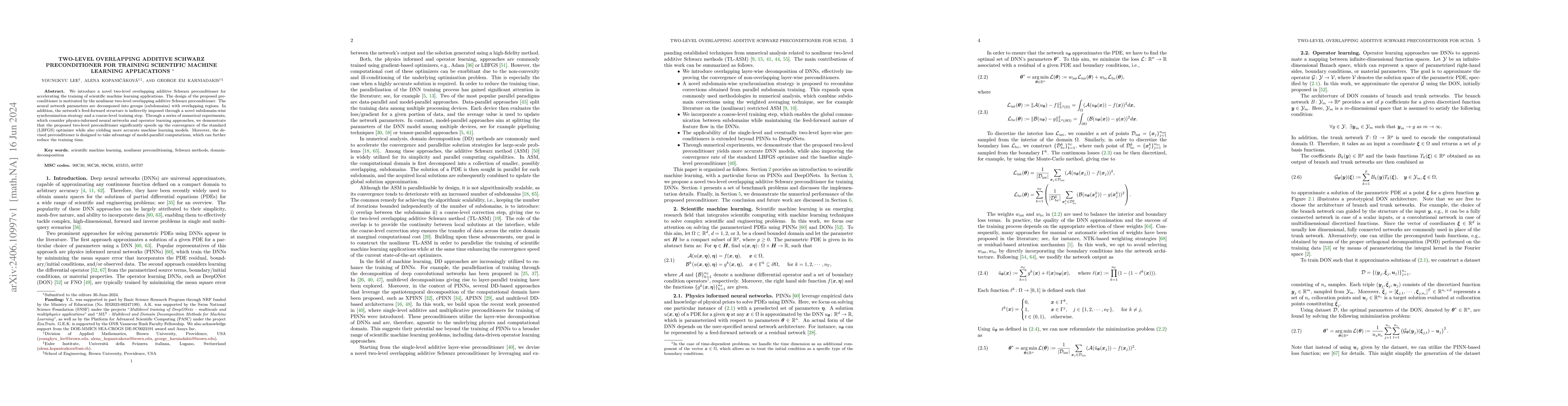 Thumbnail for Two-level overlapping additive Schwarz preconditioner for training
  scientific machine learning applications