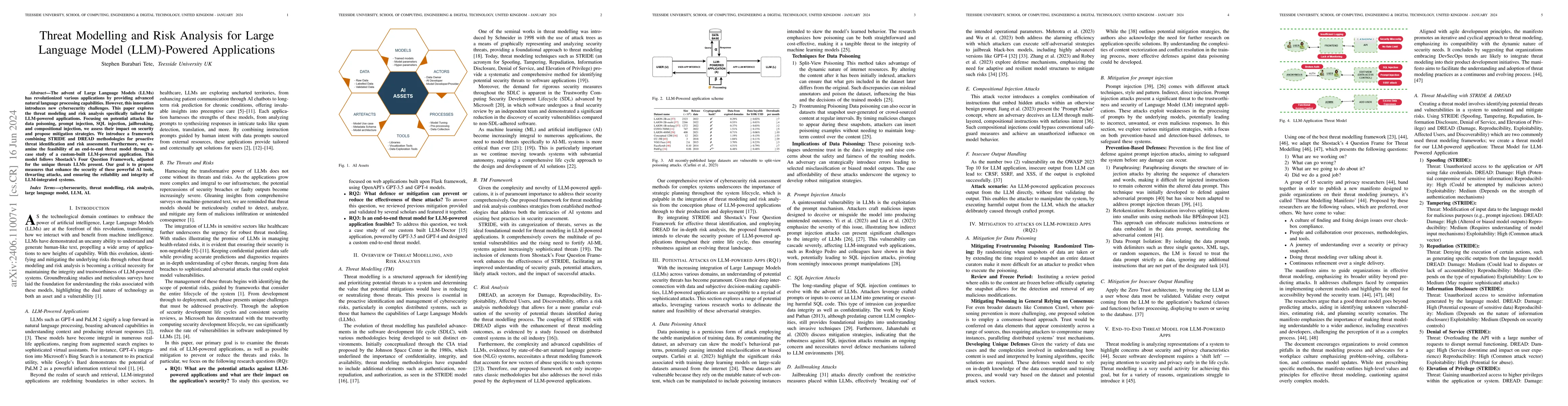 Thumbnail for Threat Modelling and Risk Analysis for Large Language Model
  (LLM)-Powered Applications