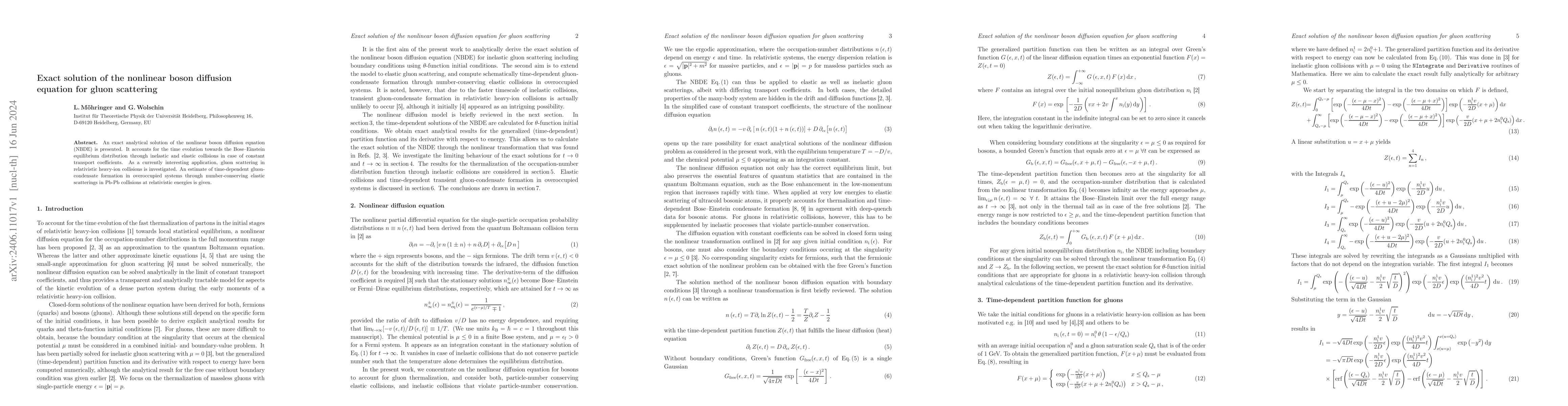 Thumbnail for Exact solution of the nonlinear boson diffusion equation for gluon
  scattering