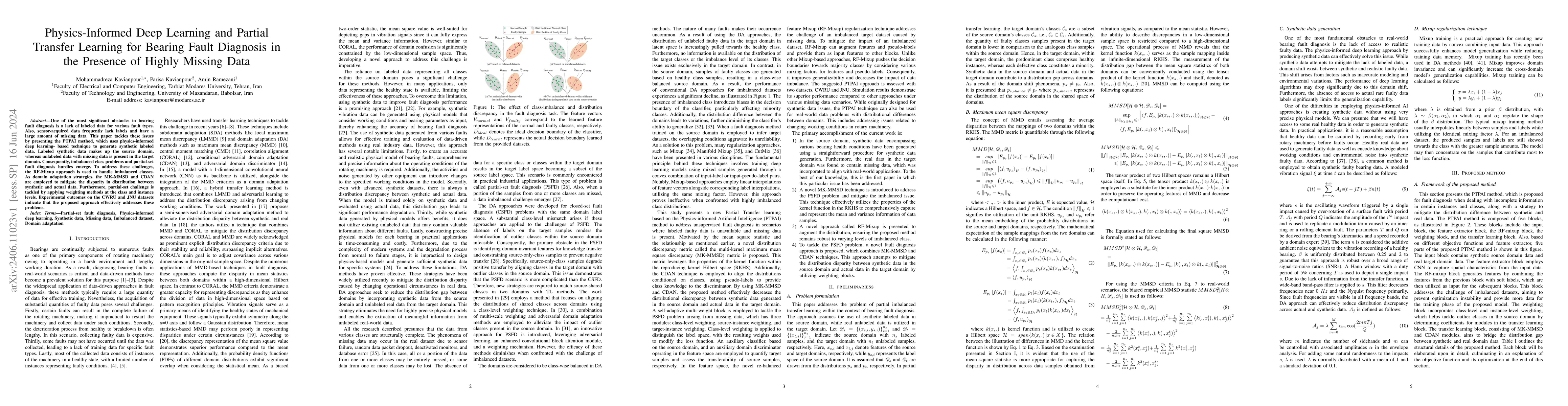 Thumbnail for Physics-Informed Deep Learning and Partial Transfer Learning for Bearing
  Fault Diagnosis in the Presence of Highly Missing Data
