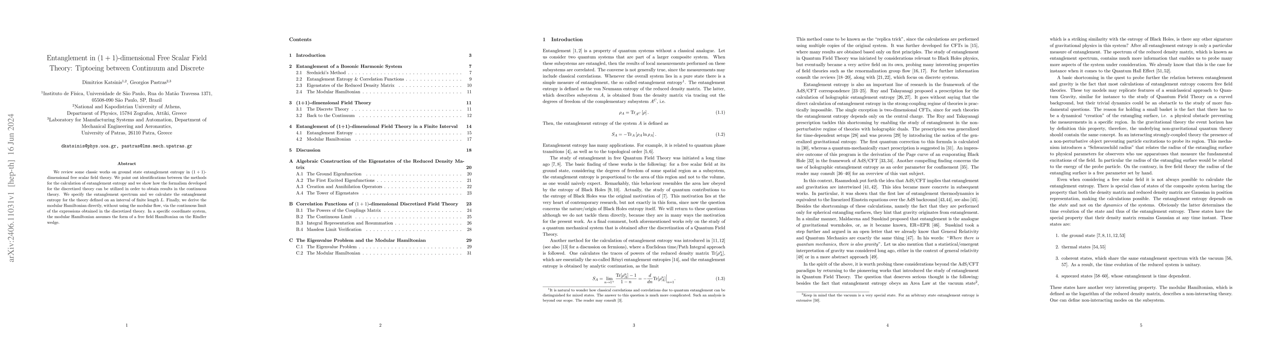 Thumbnail for Entanglement in $(1+1)$-dimensional Free Scalar Field Theory: Tiptoeing
  between Continuum and Discrete