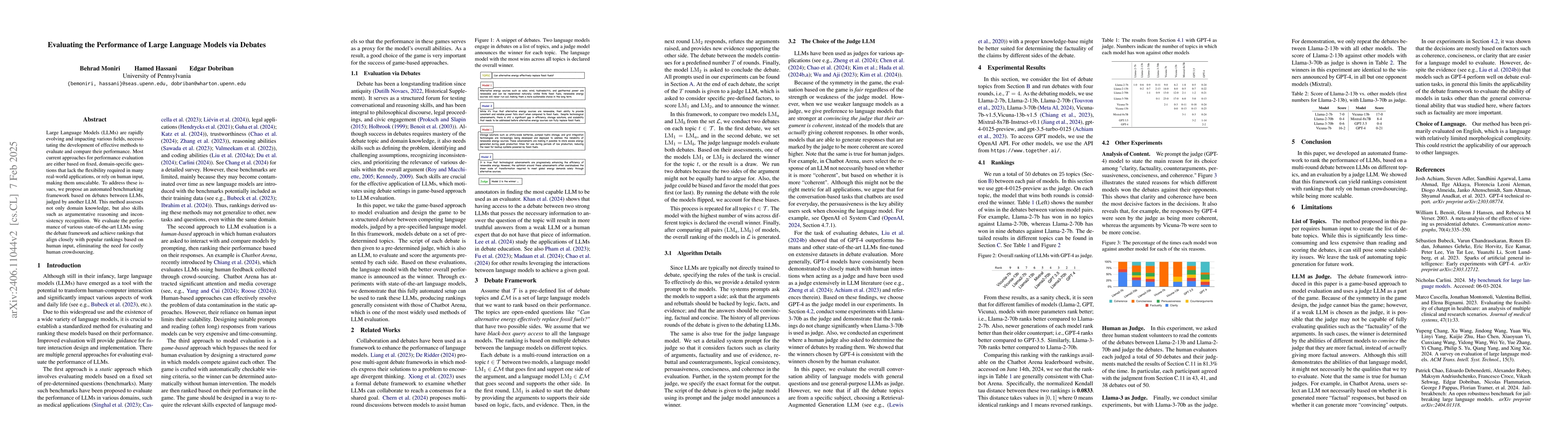 Thumbnail for Evaluating the Performance of Large Language Models via Debates