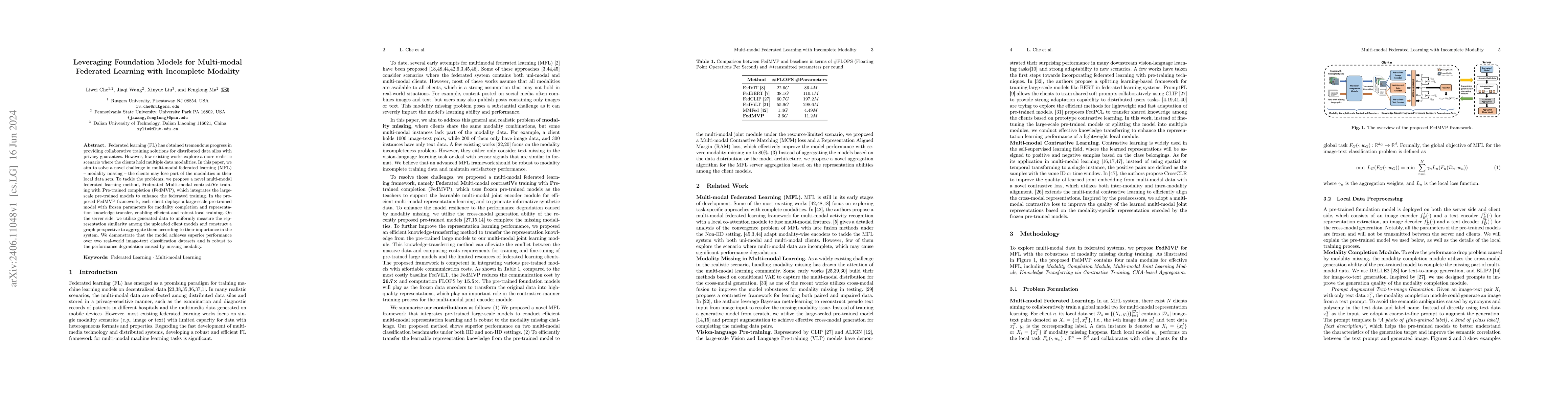 Thumbnail for Leveraging Foundation Models for Multi-modal Federated Learning with
  Incomplete Modality