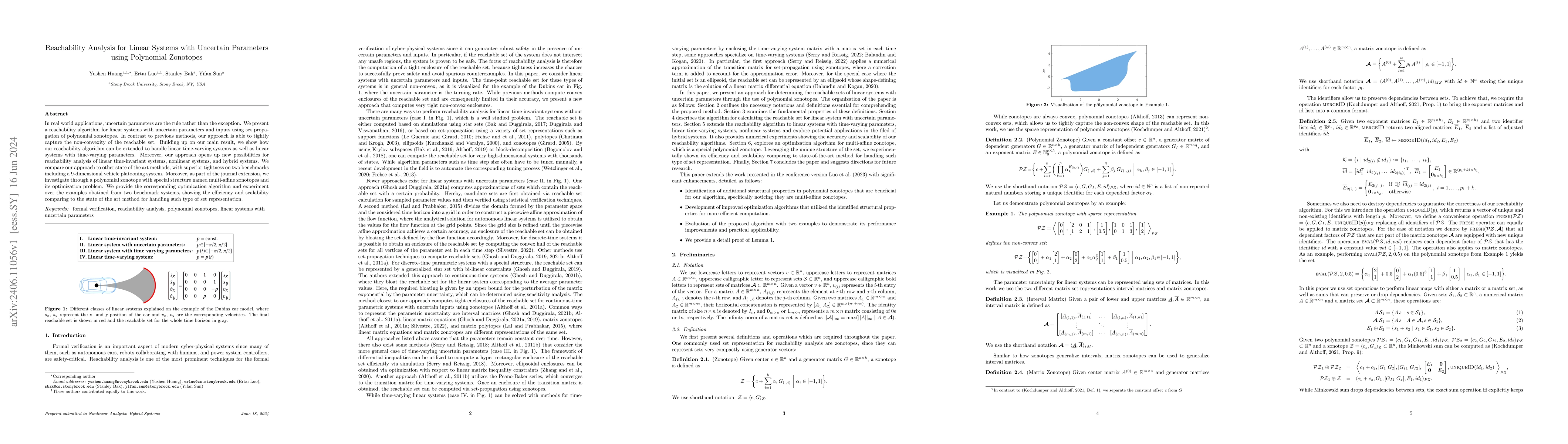 Thumbnail for Reachability Analysis for Linear Systems with Uncertain Parameters using
  Polynomial Zonotopes