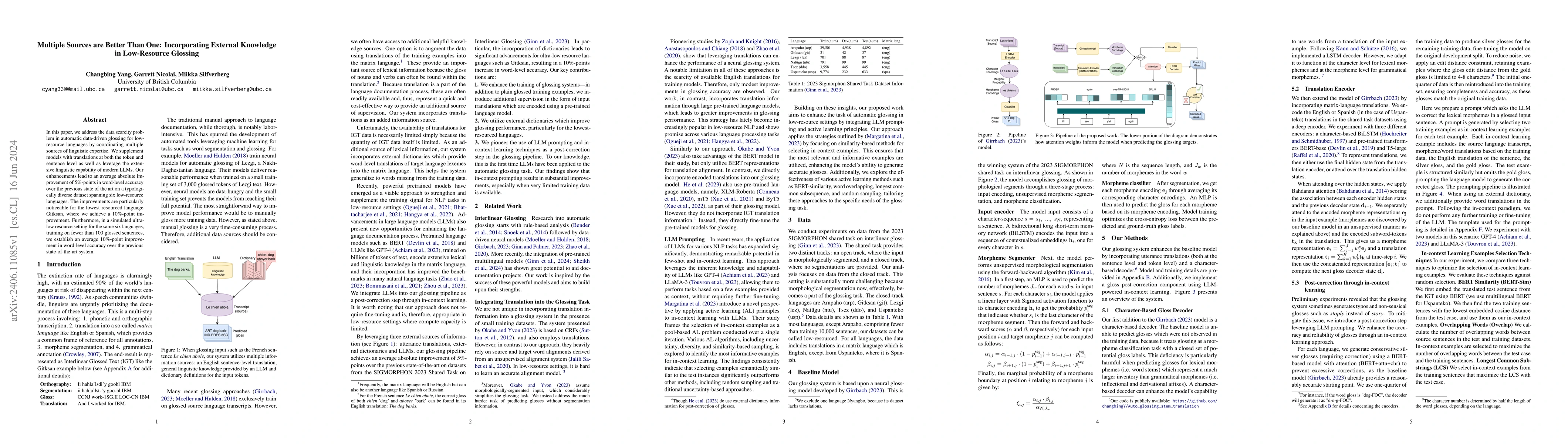 Thumbnail for Multiple Sources are Better Than One: Incorporating External Knowledge
  in Low-Resource Glossing