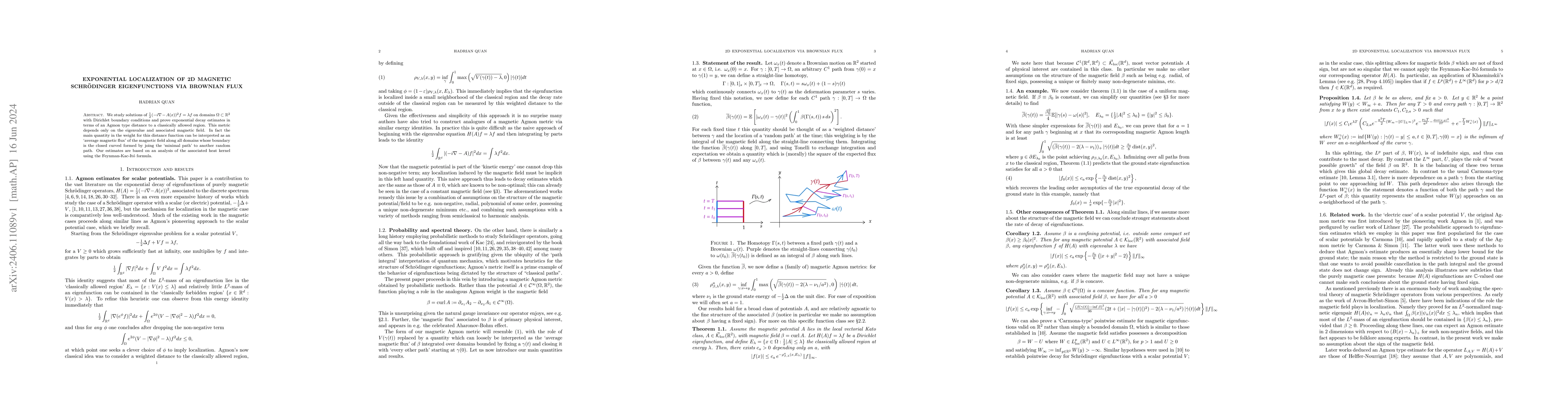 Thumbnail for Exponential localization of 2d Magnetic Schr\"odinger eigenfunctions via
  Brownian flux