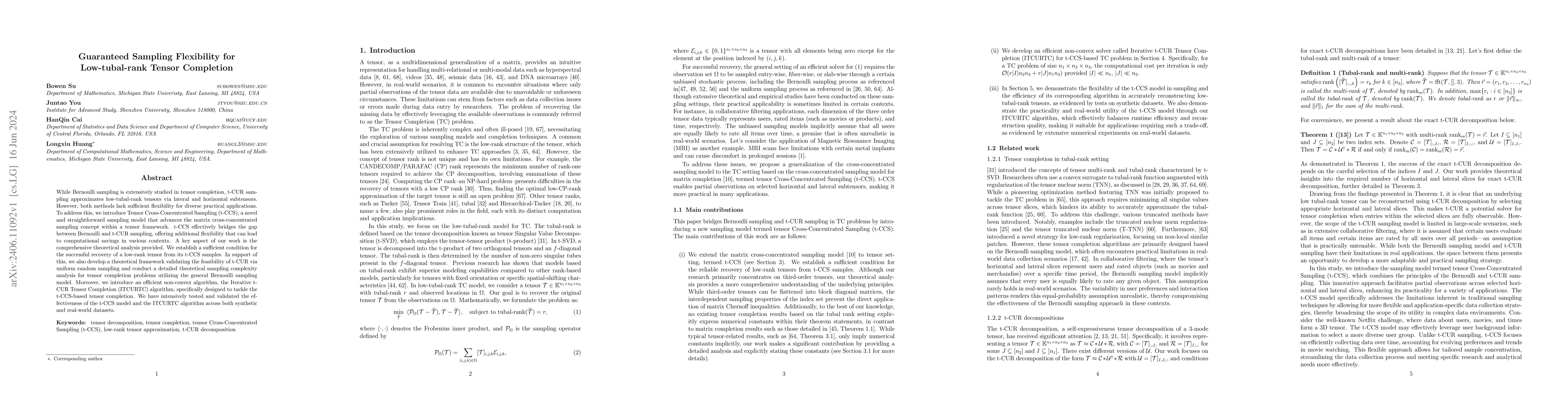 Thumbnail for Guaranteed Sampling Flexibility for Low-tubal-rank Tensor Completion