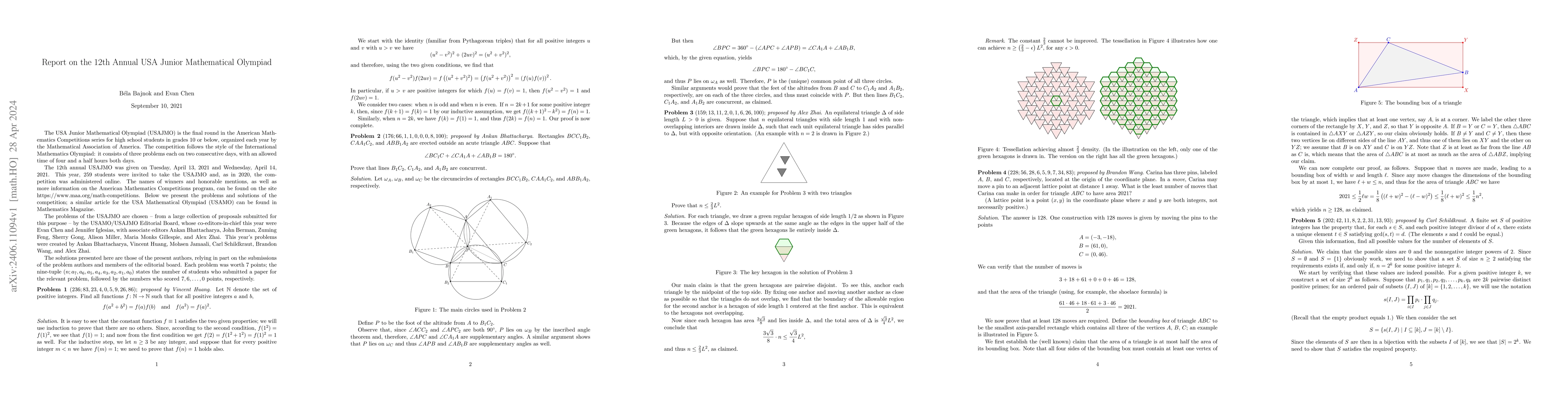 Thumbnail for Report on the 12th Annual USA Junior Mathematical Olympiad