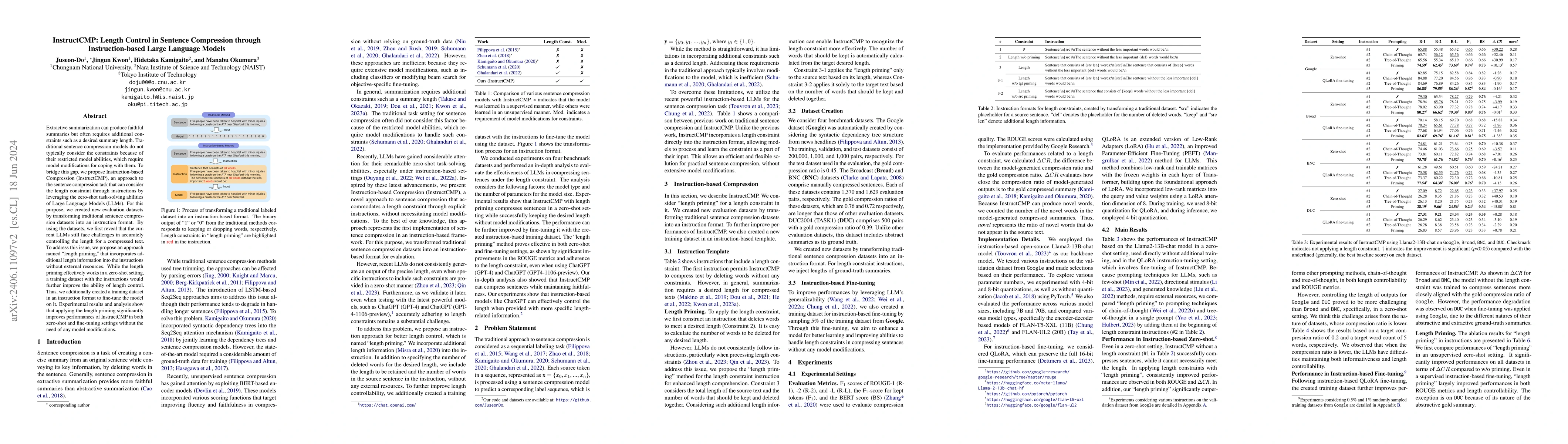 Thumbnail for InstructCMP: Length Control in Sentence Compression through
  Instruction-based Large Language Models