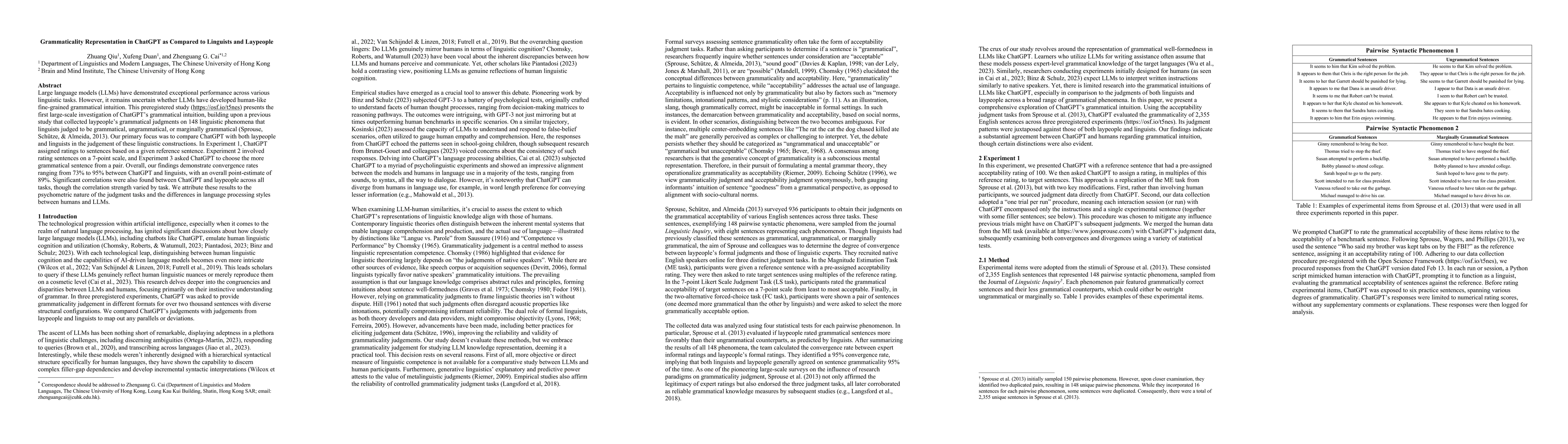 Thumbnail for Grammaticality Representation in ChatGPT as Compared to Linguists and
  Laypeople