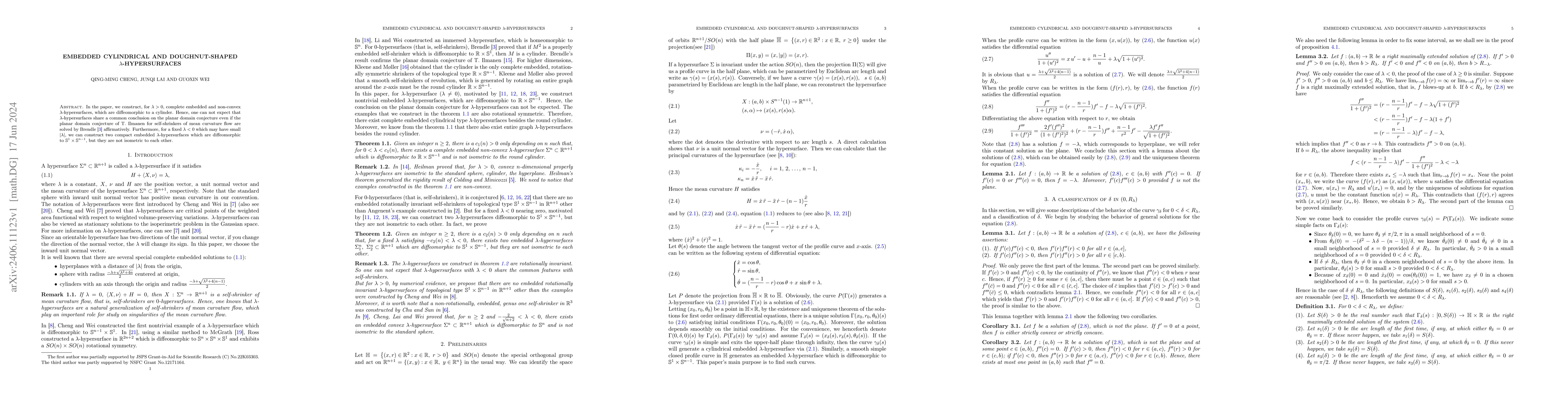 Thumbnail for Embedded cylindrical and doughnut-shaped $\lambda$-hypersurfaces