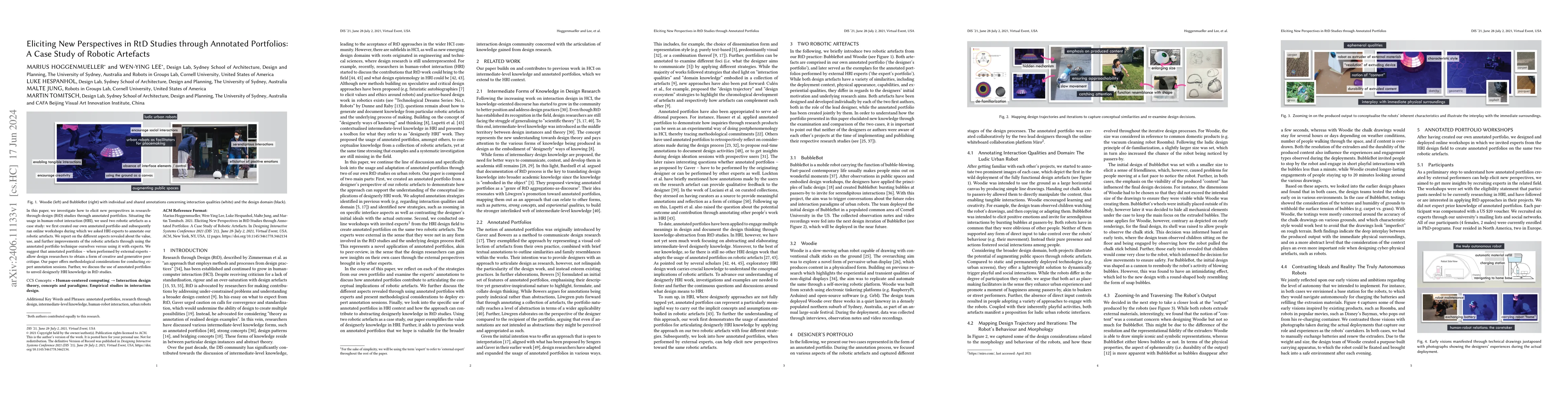 Thumbnail for Eliciting New Perspectives in RtD Studies through Annotated Portfolios:
  A Case Study of Robotic Artefacts